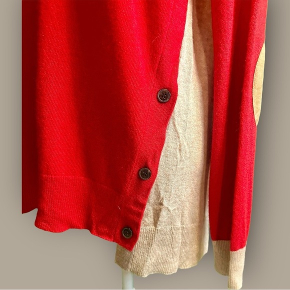 J. Crew Factory Red & Tan Colorblock Side Button Sweater with Elbow Patches Sz M - Picture 11 of 12
